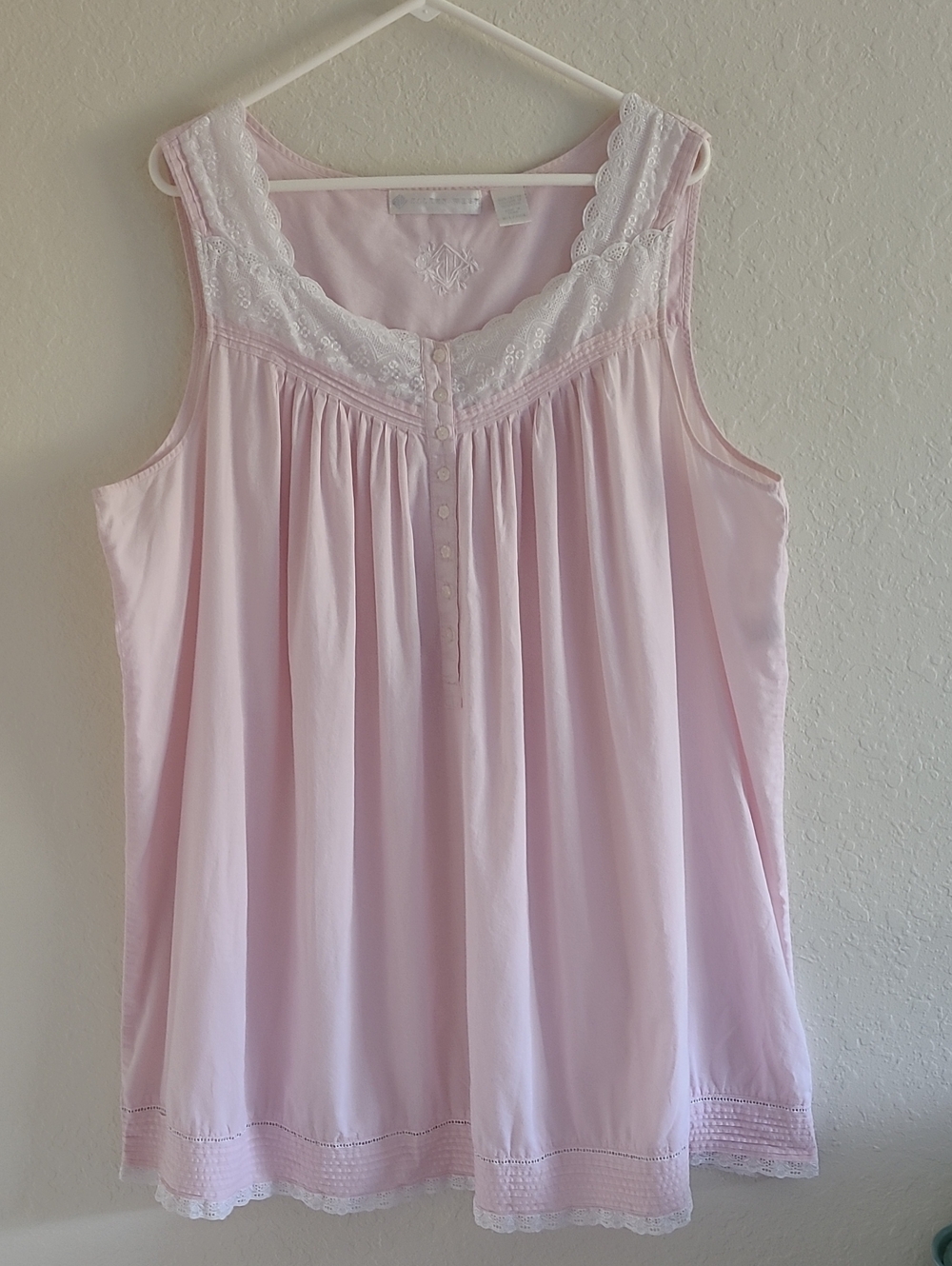 Eileen West Powder Pink Chemise Lace-Trim Cotton Sleep  Sleeveless Nightdress XL